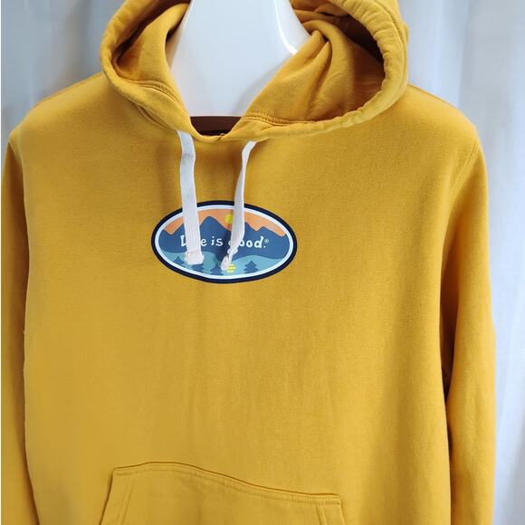 Life is Good Mustard Unisex Hoodie with Mountain Logo, M - Picture 3 of 8